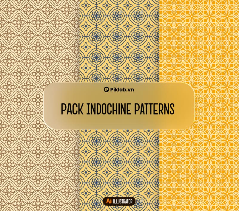 Pack Innochine Patterns, Bộ Pattern Nền Nhà Đông Dương Đẹp Cho Thiết Kế, Họa Tiết Hoa Văn Bốn Cánh, Hoa Văn Móc Nối